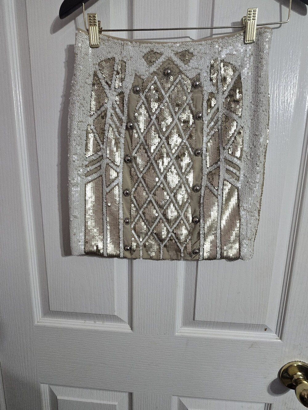 NWT Chelsea & Violet Sequin Mini Skirt XS Cream Gold Geometric